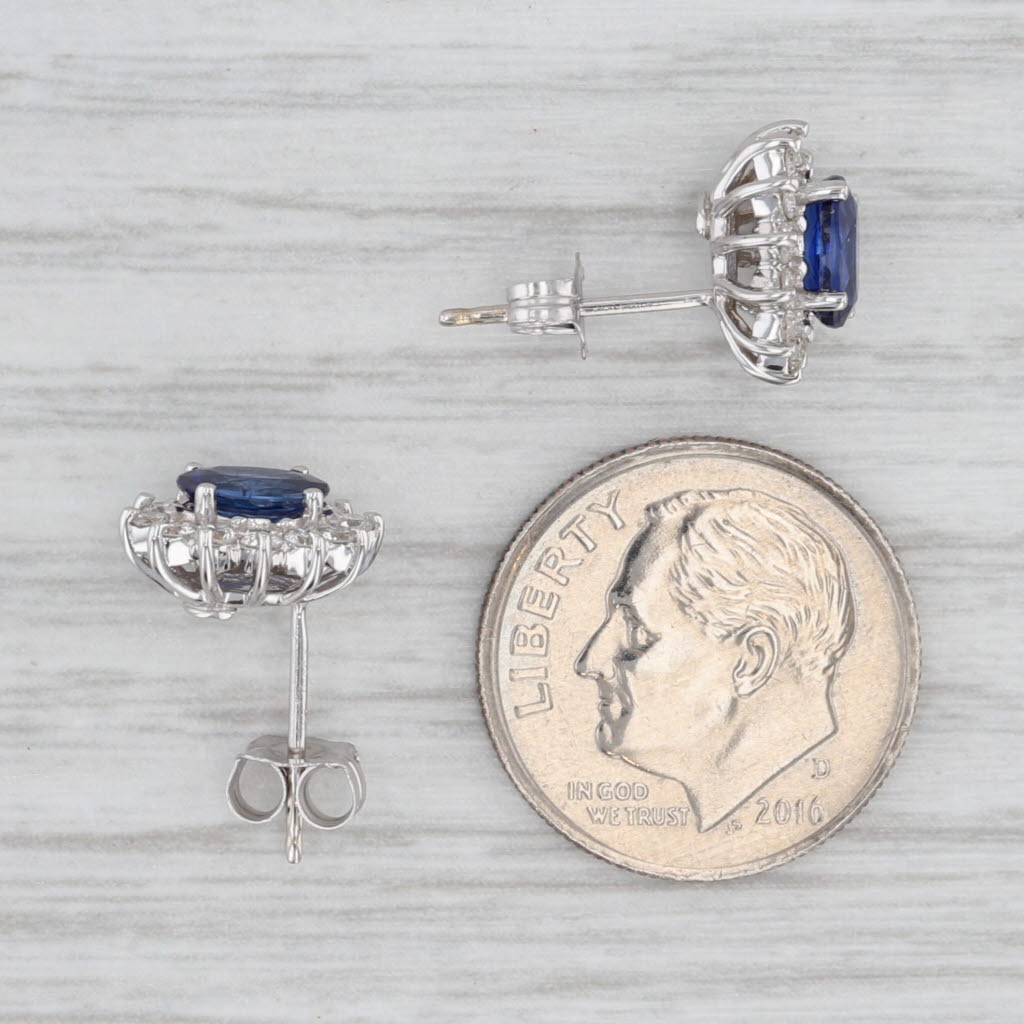 Light Gray 1.62ctw Blue Sapphire Diamond Halo Stud Earrings 18k White Gold