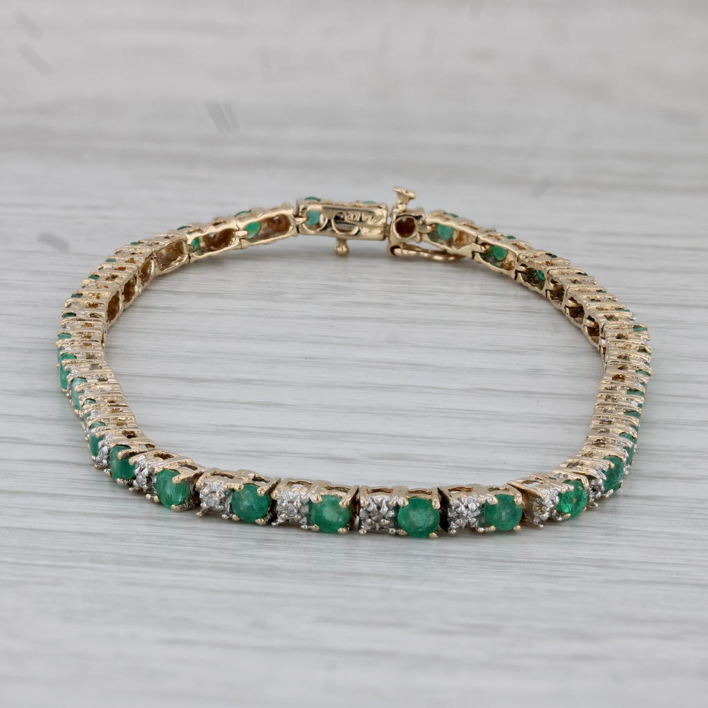 Gray 2.47ctw Emerald Diamond Tennis Bracelet 14k Yellow Gold 7.25"