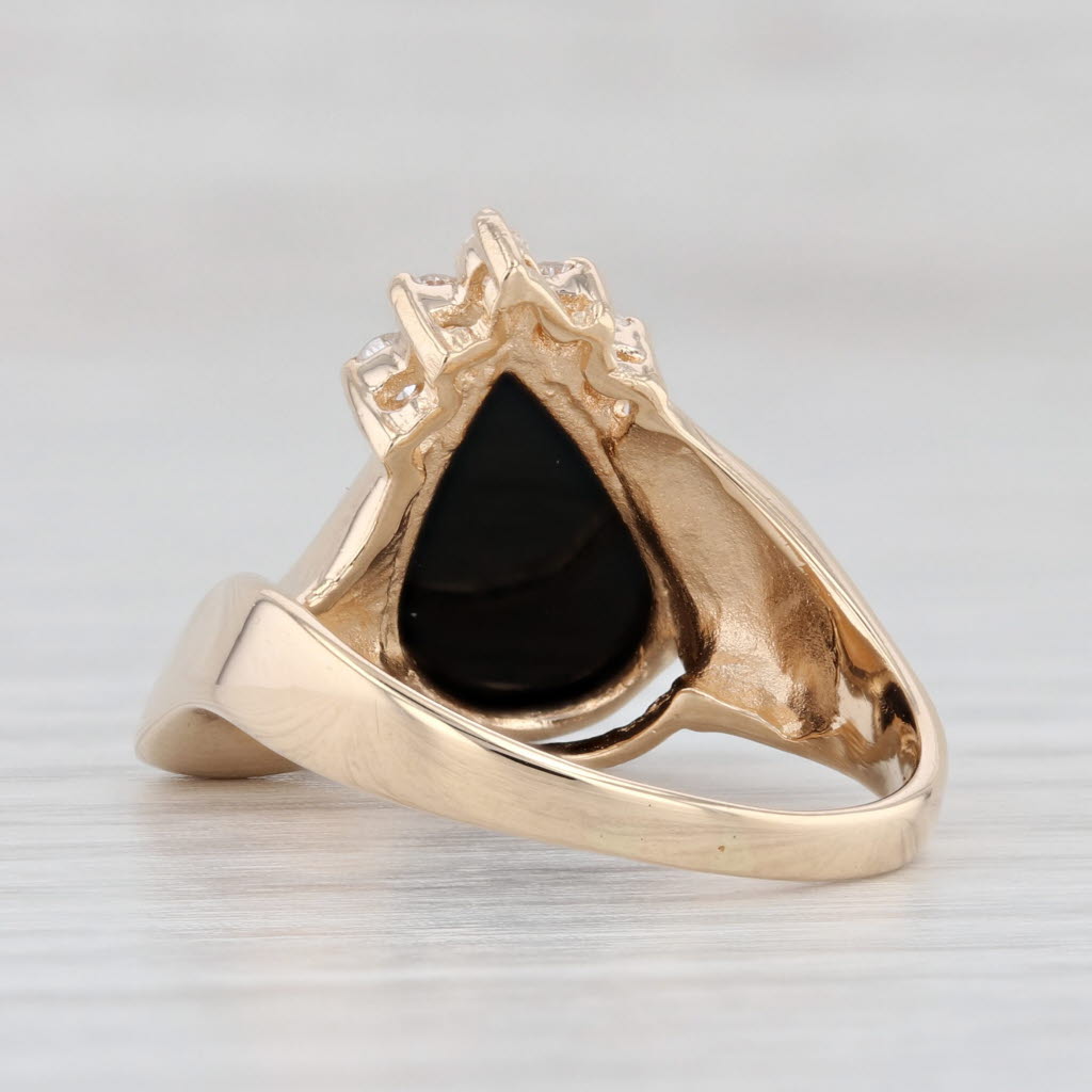 Light Gray Onyx Teardrop Diamond Ring 14k Yellow Gold Size 6.75 Bypass