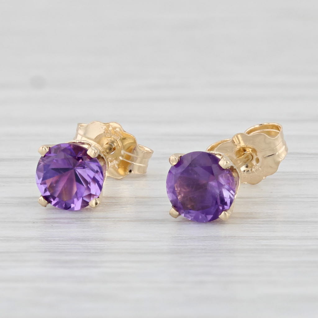 Light Gray 0.75ctw Round Amethyst Stud Earrings 14k Yellow Gold