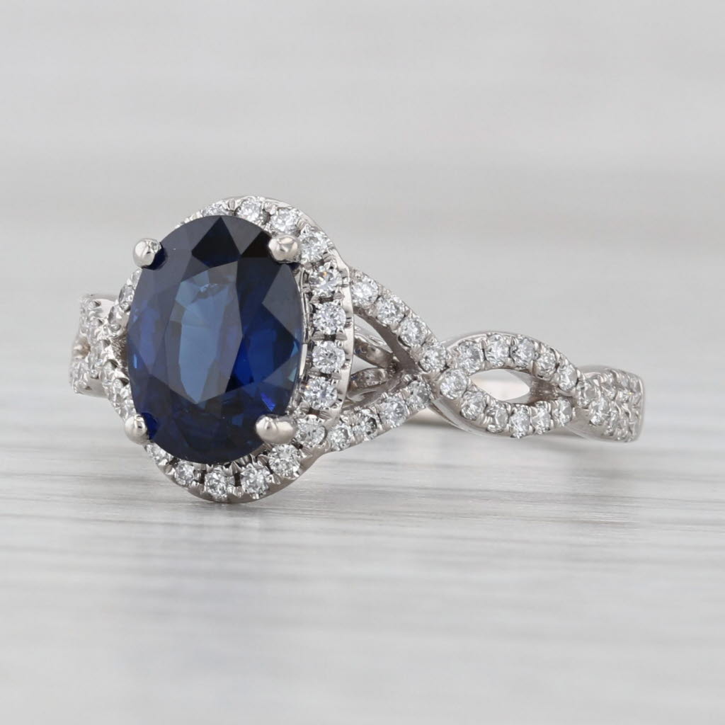 Light Gray New 2.57ctw Oval Sapphire Diamond Halo Engagement Ring 14k White Gold GIA