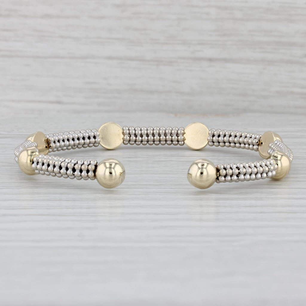 Gray Cuff Bracelet 14k White Yellow Gold Beaded Aurafin Italian 6.5"