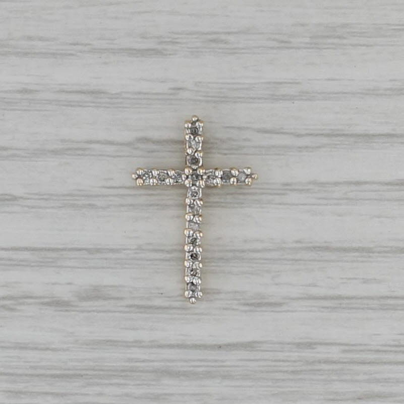 0.18ctw Diamond Cross Pendant 10k Yellow Gold Small Drop