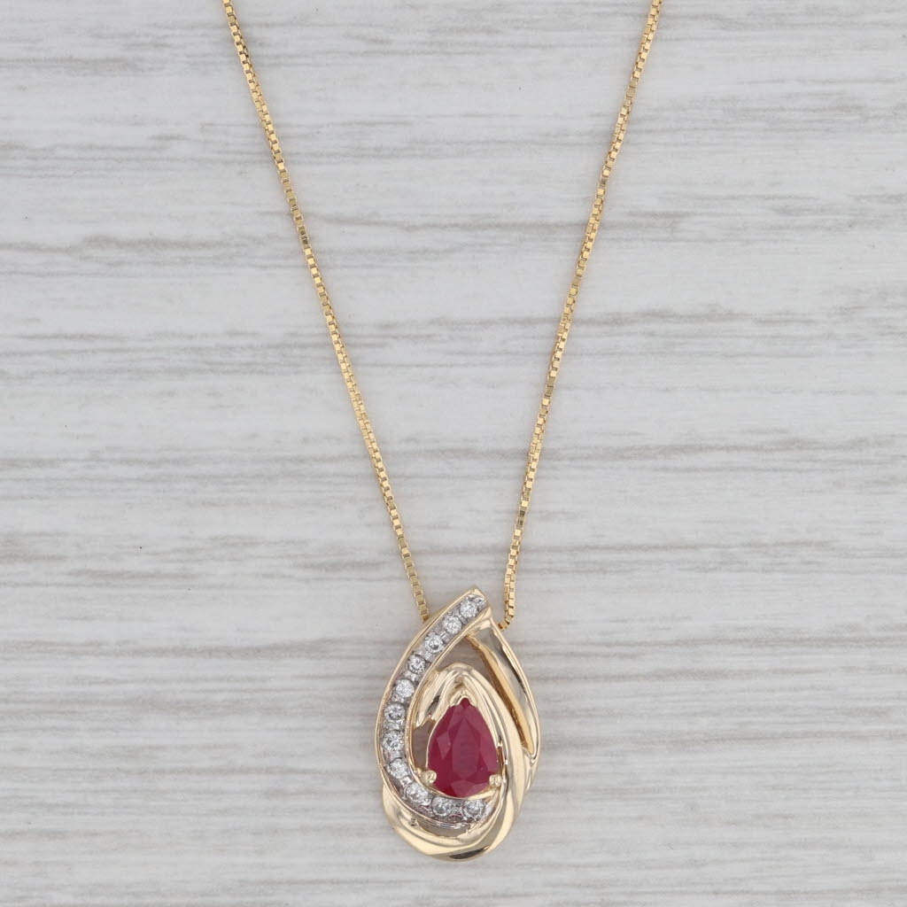 Gray 0.60ctw Ruby Diamond Teardrop Pendant Necklace 14k Yellow Gold 18" Box Chain