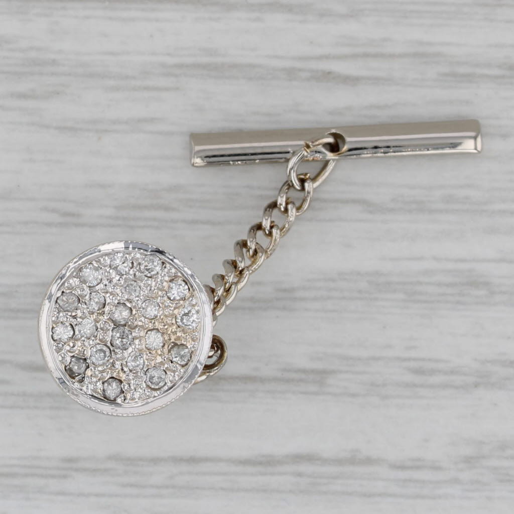 Gray 0.20ctw Pave Diamond Tie Tac Lapel Pin 14k White Gold