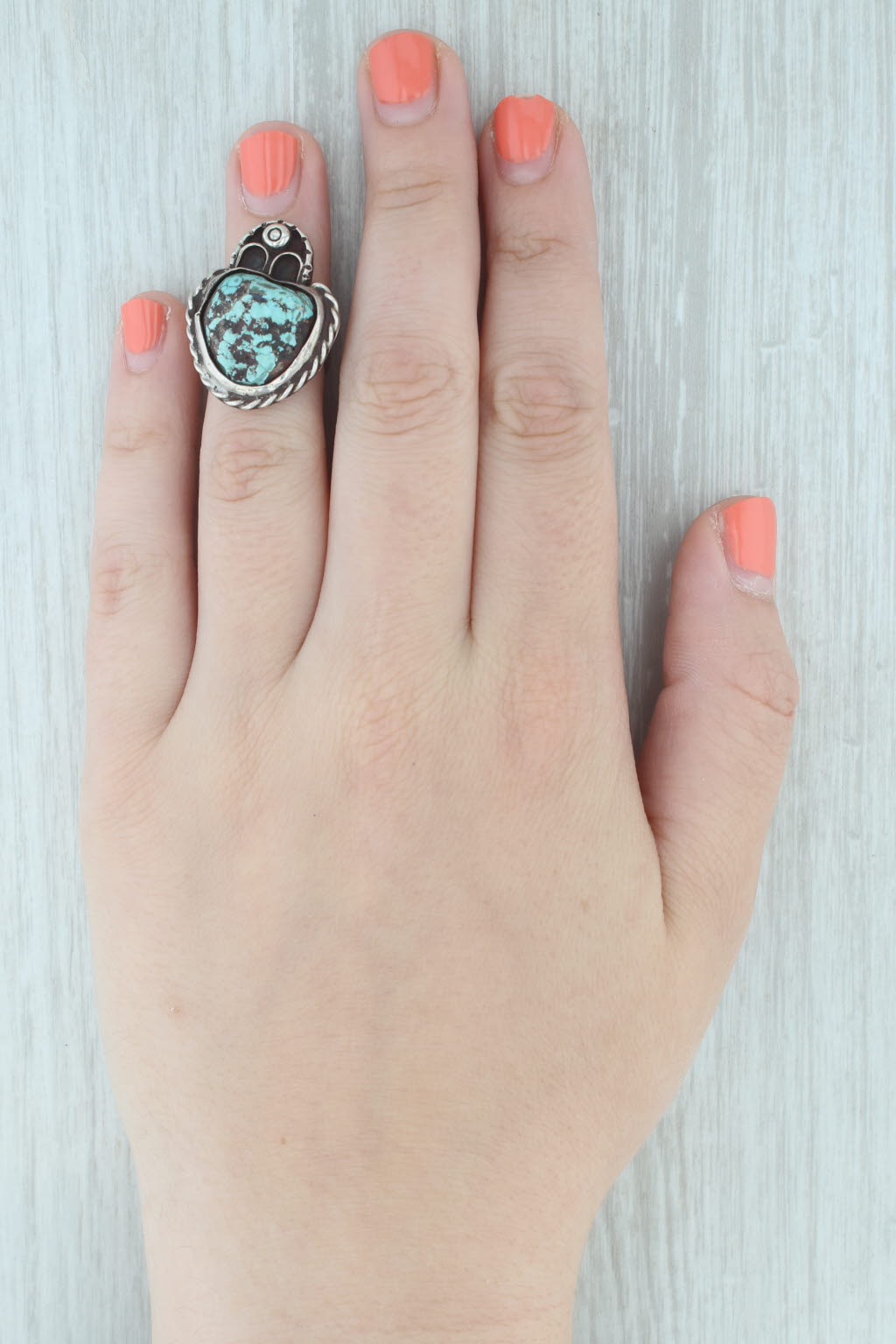 Vintage Native American Turquoise Ring Sterling Silver Statement Size 5.25
