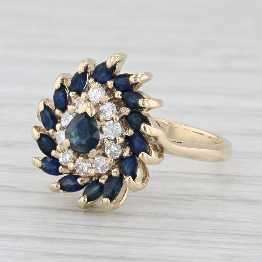 Light Gray 1.15ctw Diamond Sapphire Cluster Ring 14k Yellow Gold Size 6.25