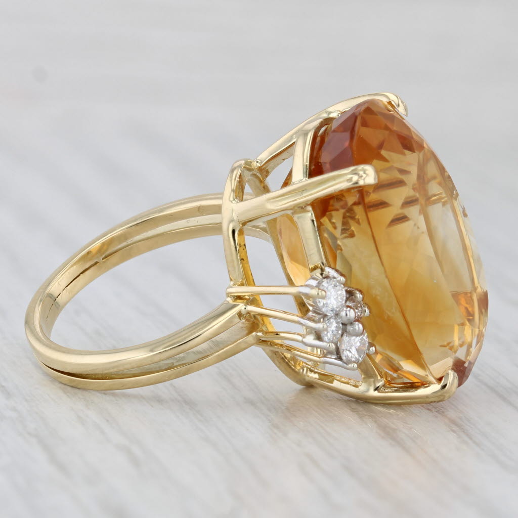 Light Gray 25.36ctw Oval Citrine Diamond Ring 18k Gold 950 Platinum Size 7.25 Cocktail