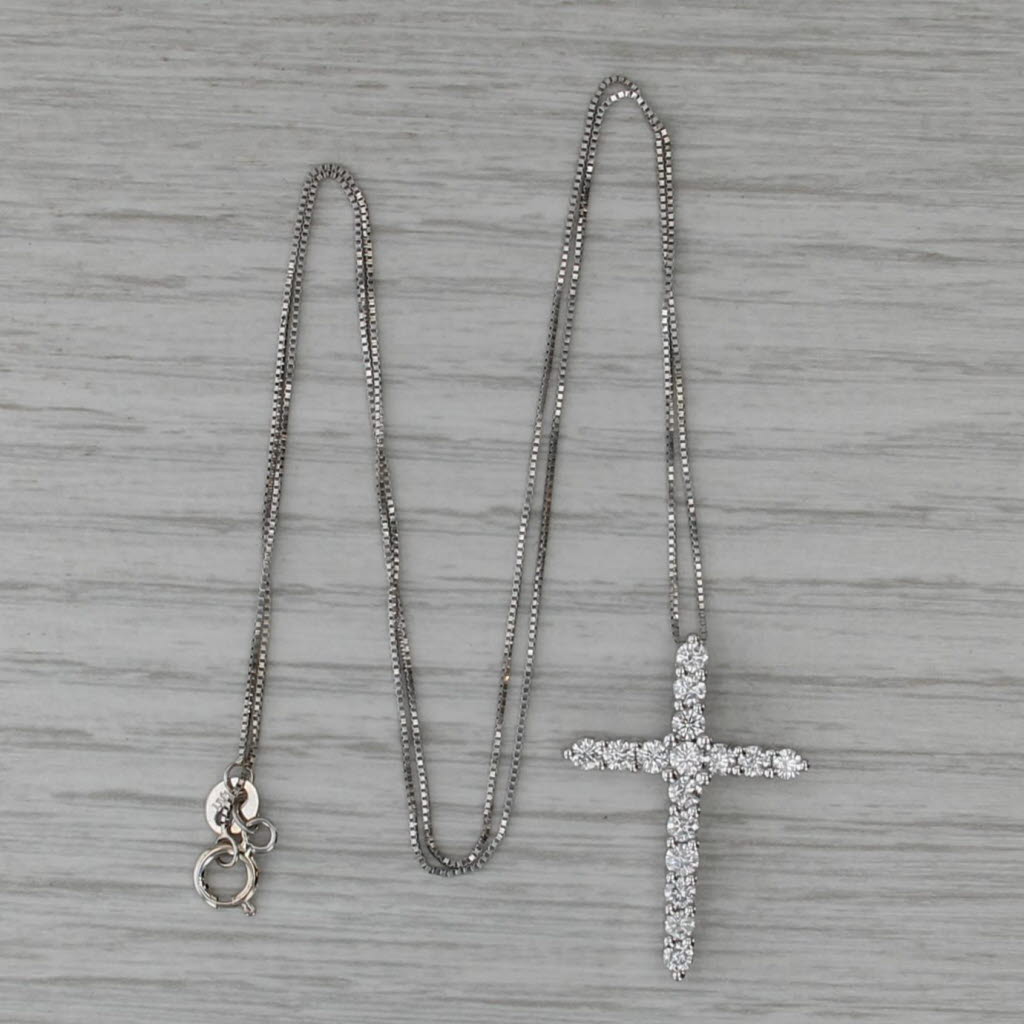0.81ctw Diamond Cross Pendant 14k White Gold 18.75" Box Chain
