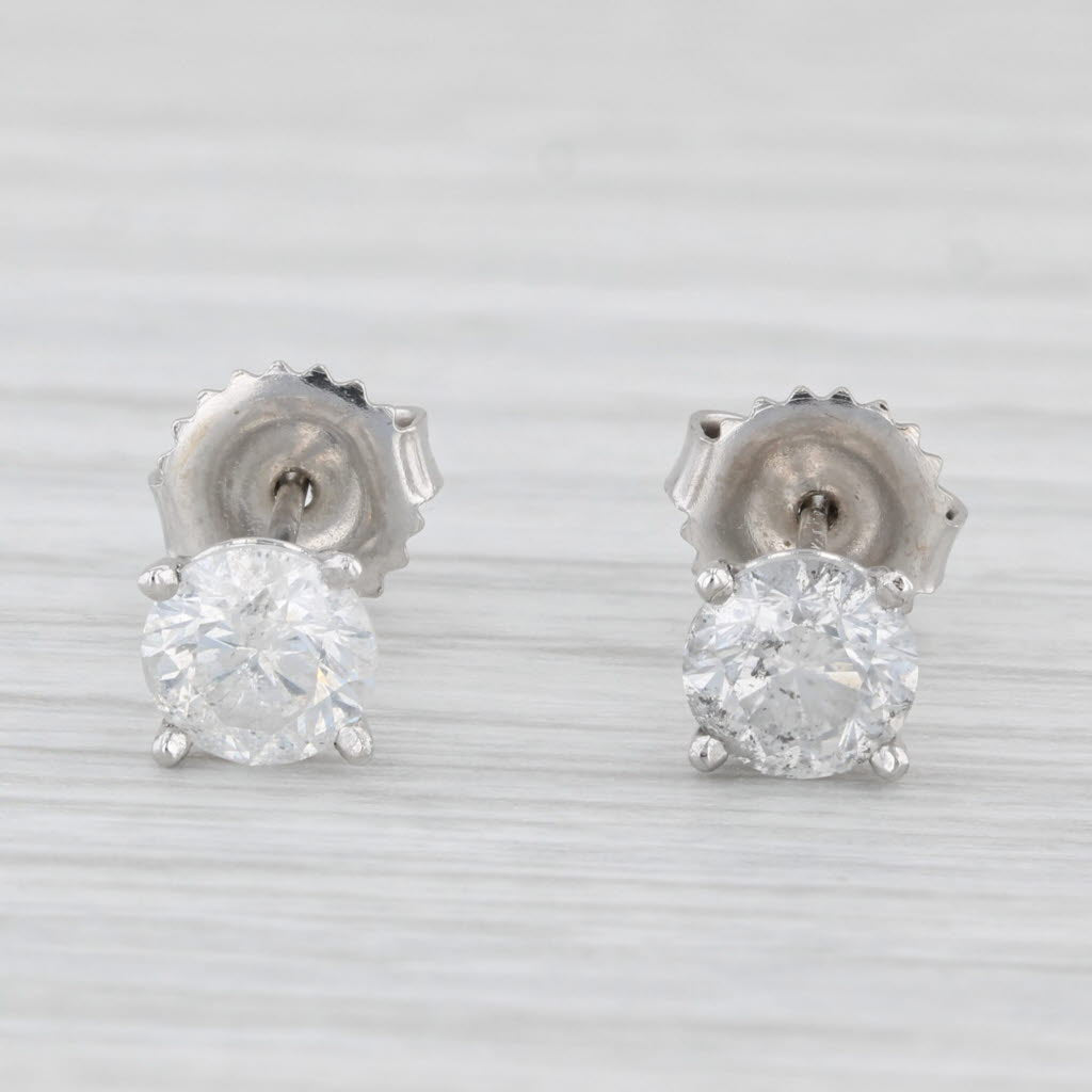 Light Gray 1.55ctw Round Diamond Solitaire Stud Earrings 14k White Gold