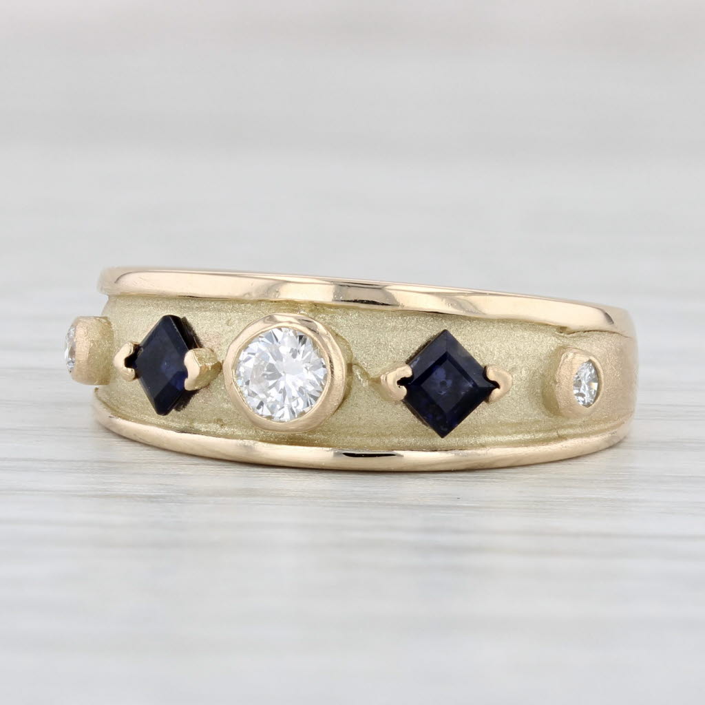 Light Gray 0.65ctw Blue Sapphire Diamond Ring 14k Yellow Gold Size 6.75 Stackable