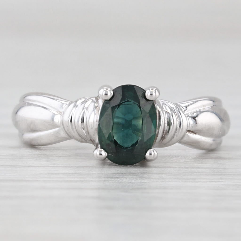 Light Gray 0.88ctw Oval Blue Sapphire Solitaire Ring 10k White Gold Size 5