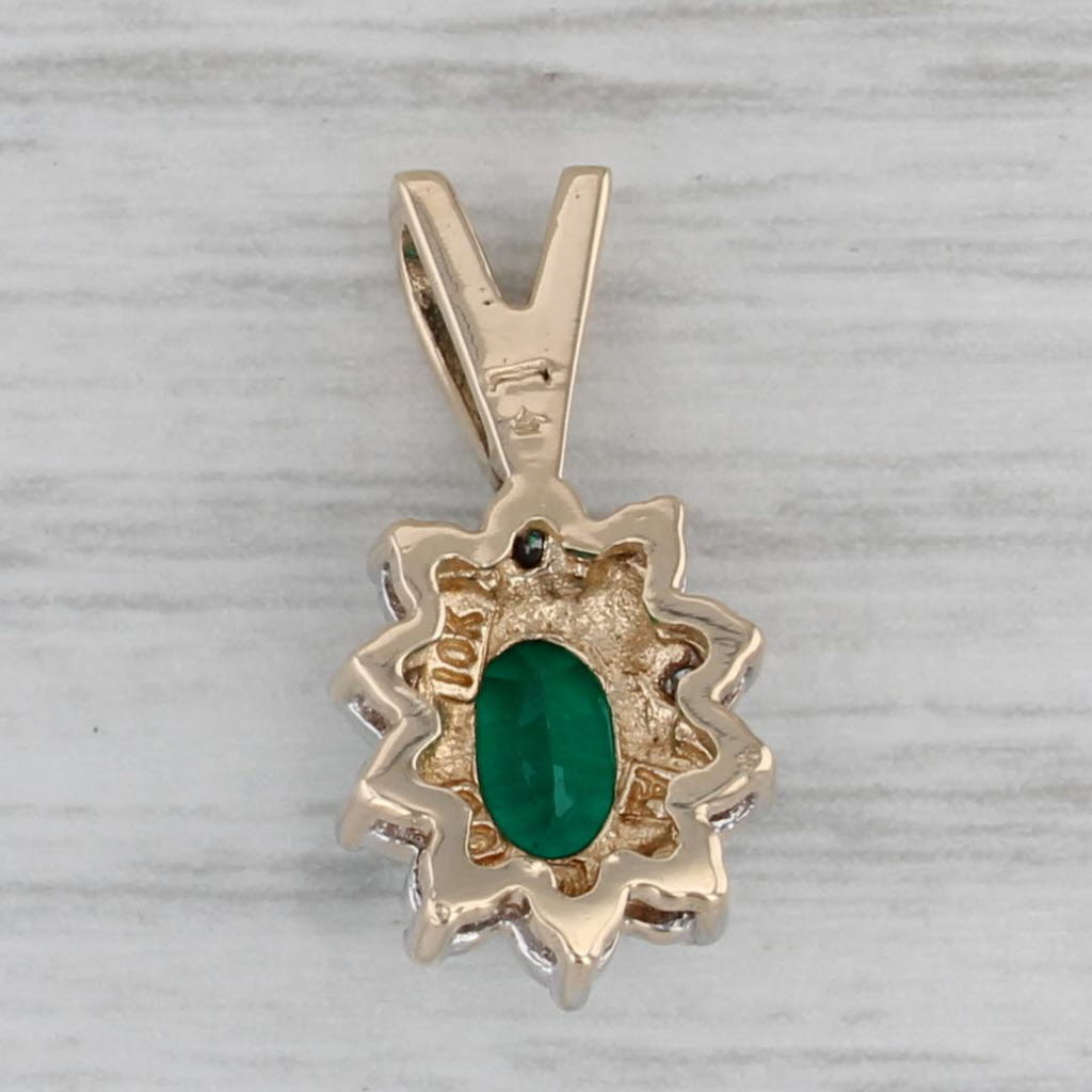 Gray Lab Created Emerald Diamond Halo Small Pendant 10k Yellow Gold