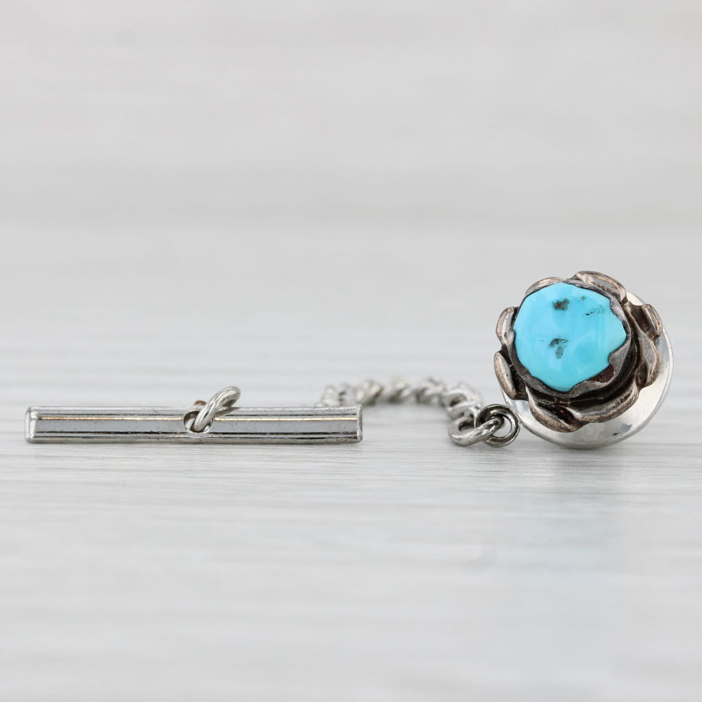 Vintage Turquoise Tie Tac Pin Sterling Silver Handmade Indian New Old Stock