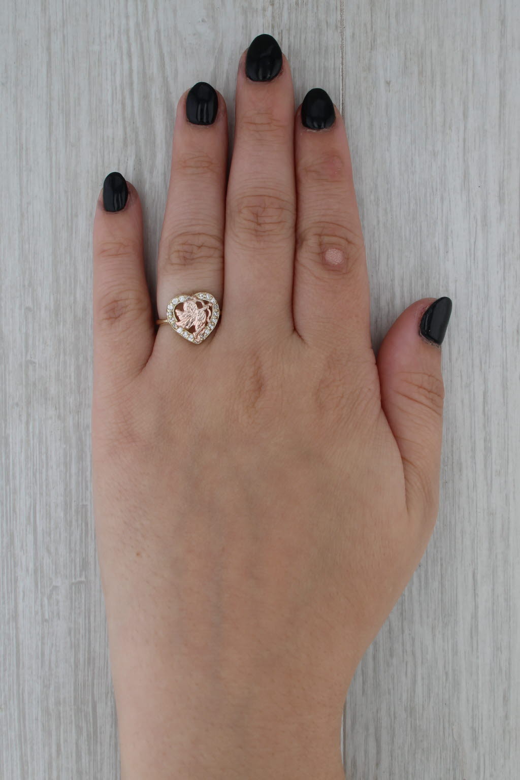 0.30ctw Cubic Zirconia Heart Cupid Ring 10k Yellow Rose Gold Size 6.75