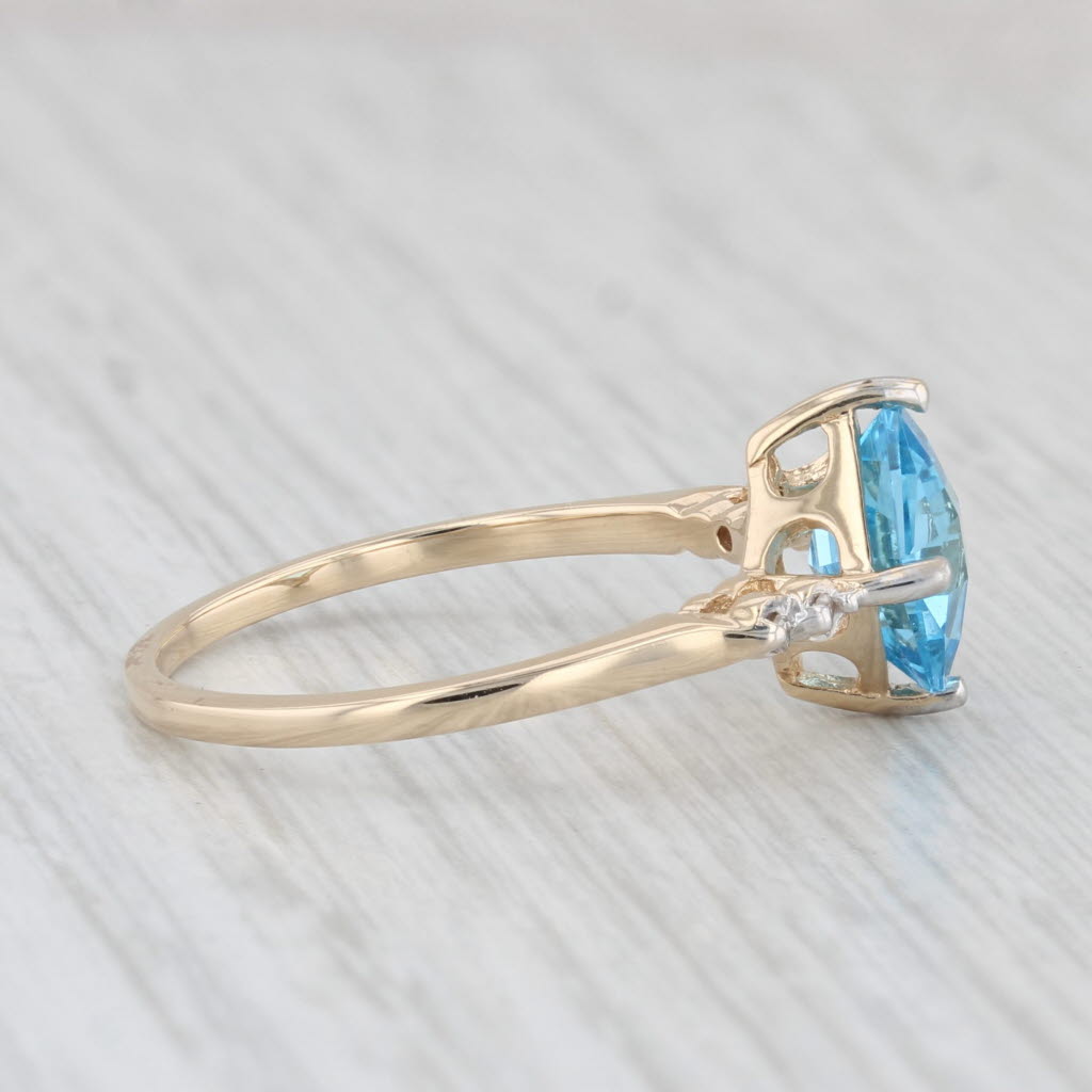 Light Gray 1.85ct Princess Blue Topaz Diamond Ring 10k Yellow Gold Size 7.25