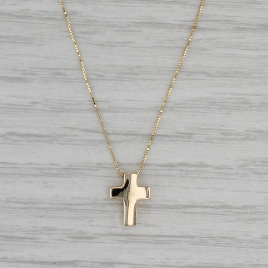Small Cross Pendant Necklace 14k Yellow Gold Box Chain 16" 18"