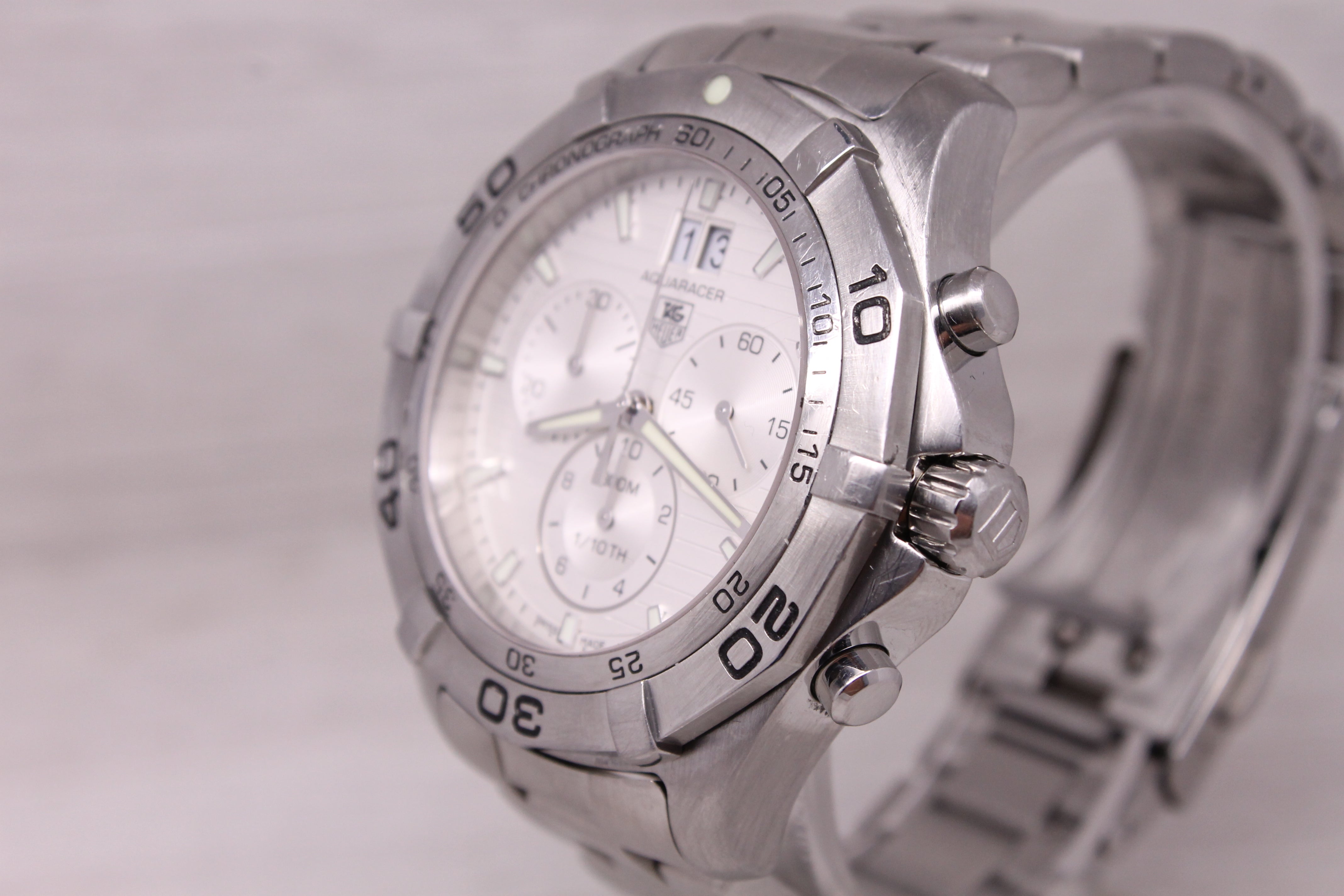 Tag Heuer Aquaracer 44mm Steel Mens Quartz Chronograph Watch w Bracelet CAF101F