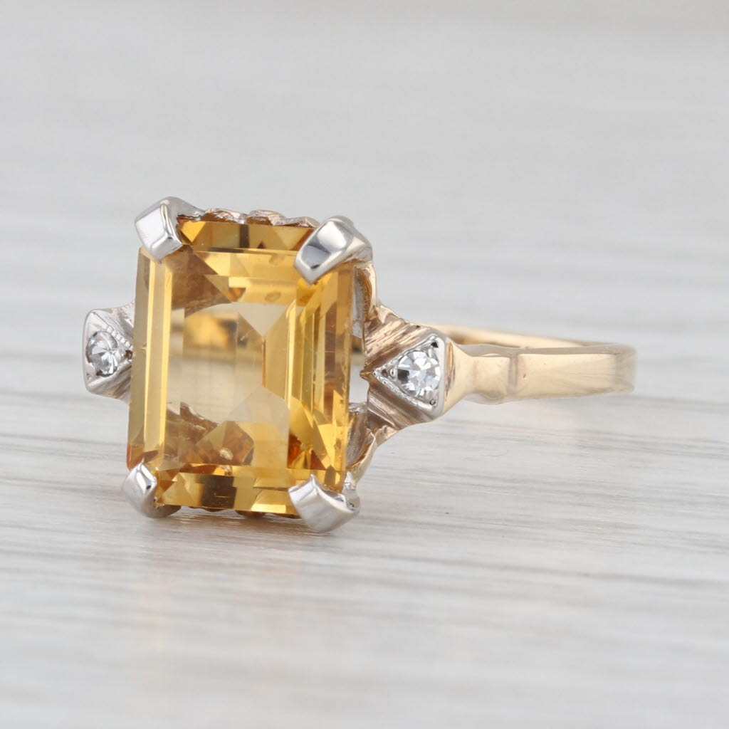 2.68ctw Emerald Cut Citrine Diamond Ring 14k Yellow Gold Size 8