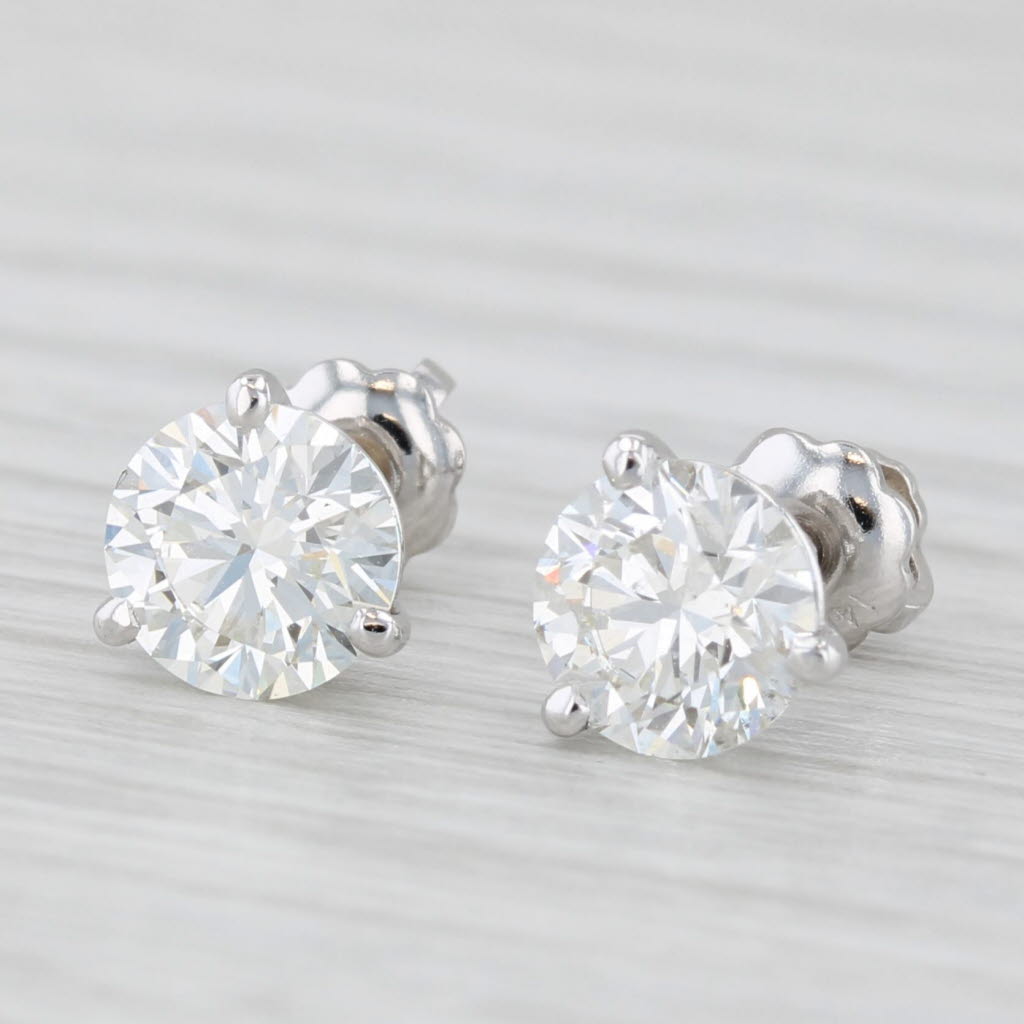 Light Gray 1.60ctw VS2 Round Diamond Solitaire Stud Earrings 14k White Gold GIA