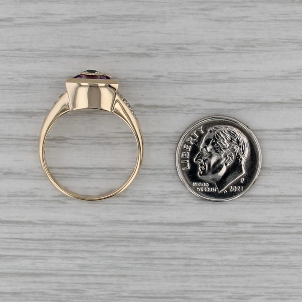 0.26ctw Unique Amethyst Topaz Diamond Ring 10k Yellow Gold Size 9