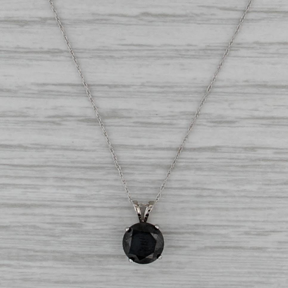 1.80ct Black Diamond Solitaire Pendant Necklace 14k White Gold 18" Rope Chain