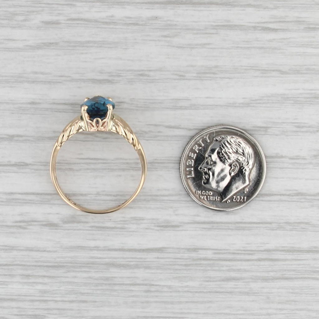 2.30ct Pear Blue Topaz Solitaire Ring 14k Yellow Gold Size 7.5