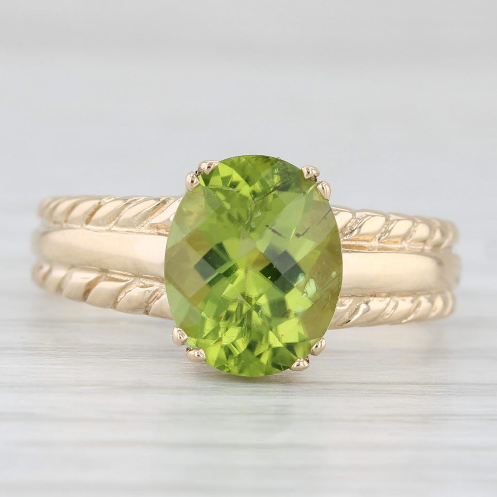 Light Gray 3.40ct Peridot Oval Solitaire Ring 10k Yellow Gold Size 8