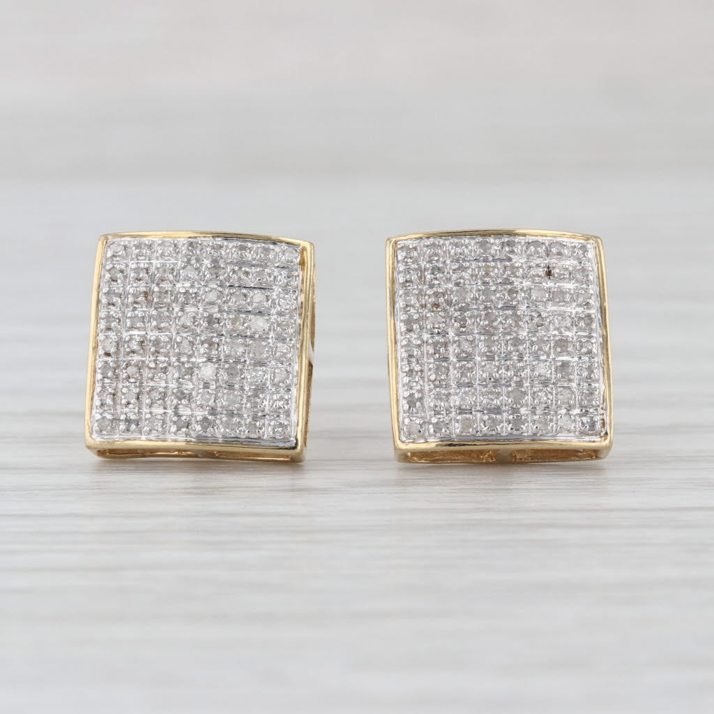 0.25ctw Diamond Pave Square Stud Earrings 10k Yellow Gold Screw Back Studs