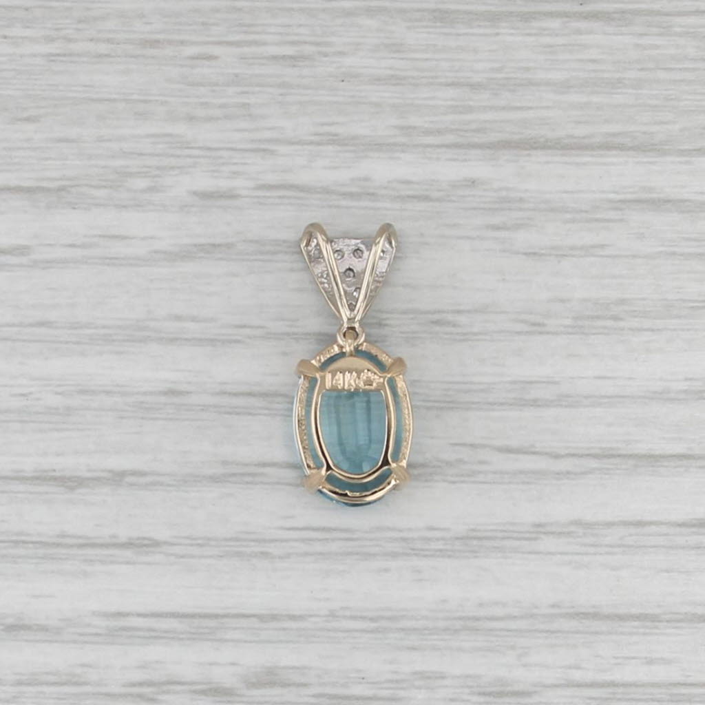 7.14ctw Oval Blue Topaz Diamond Pendant 14k Yellow White Gold