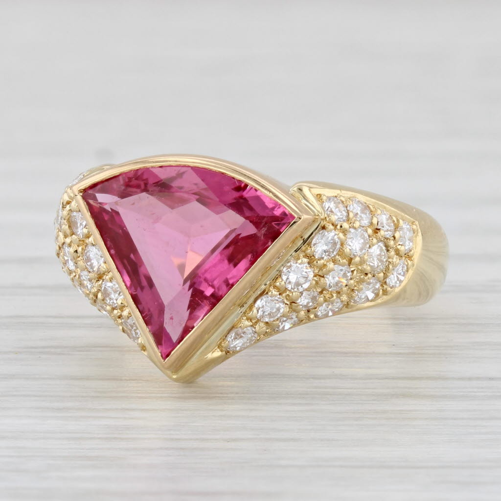 Light Gray 3.08ctw Pink Tourmaline Diamond Ring 18k Gold Size 6.75 Cocktail