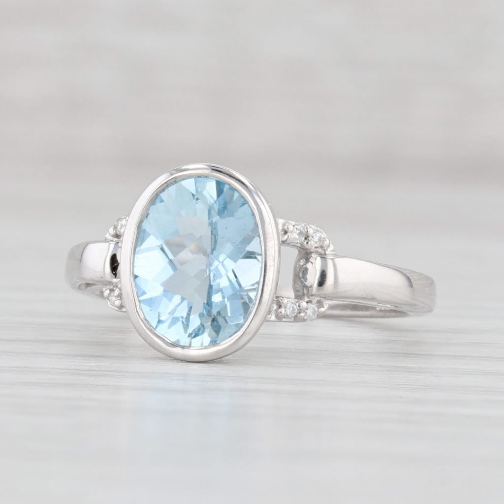 Light Gray 1.92ctw Oval Aquamarine Diamond Ring 14k White Gold Size 6.75