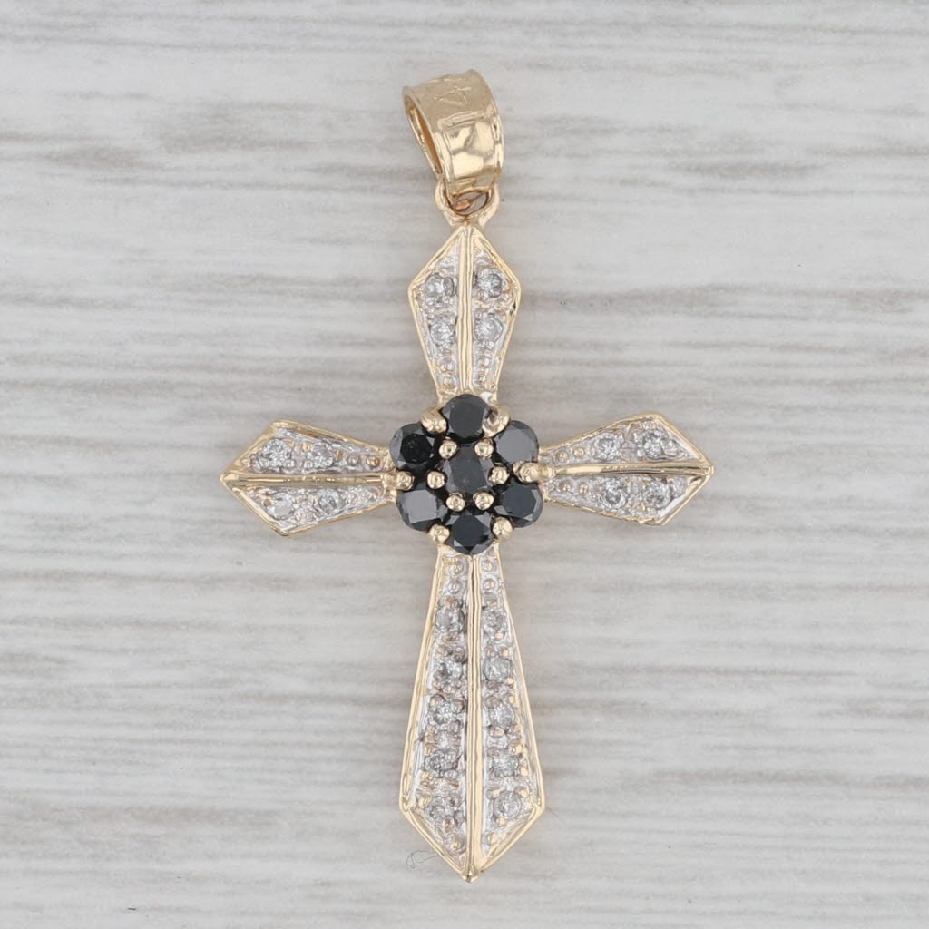 Gray 0.29ctw Black White Diamond Cross Pendant 14k Yellow Gold