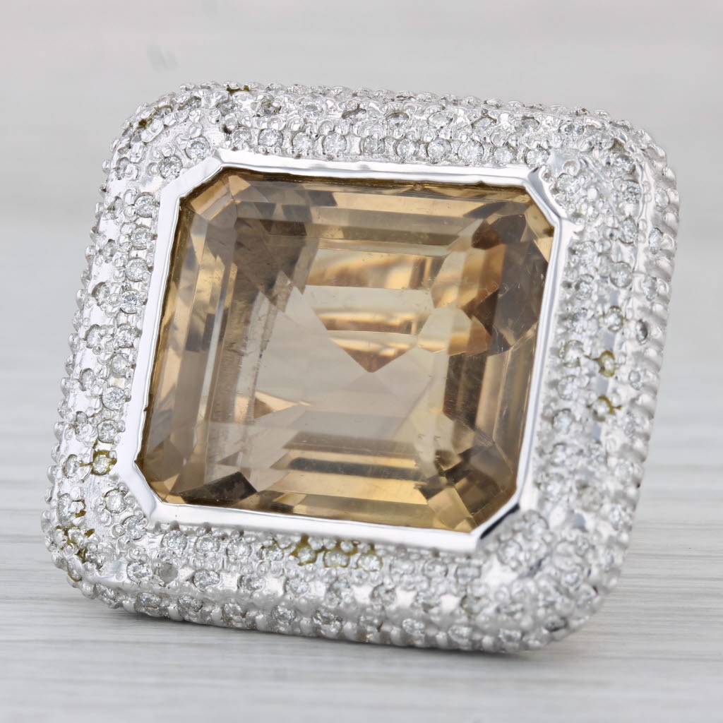 Gray 42.10ctw Citrine Diamond Halo Ring 14k Gold Large Cocktail Size 5.75