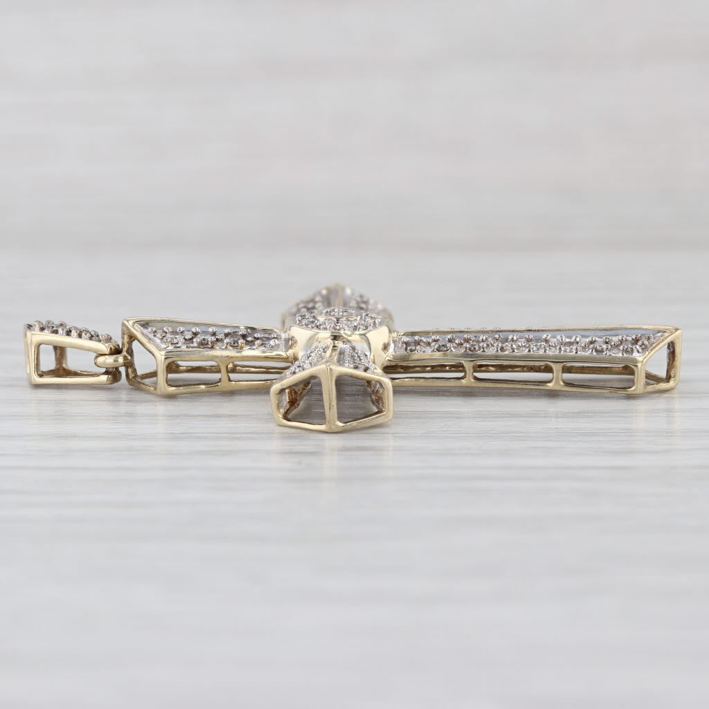 0.45ctw Pave Diamond Large Tapering Cross Pendant 10k Yellow Gold