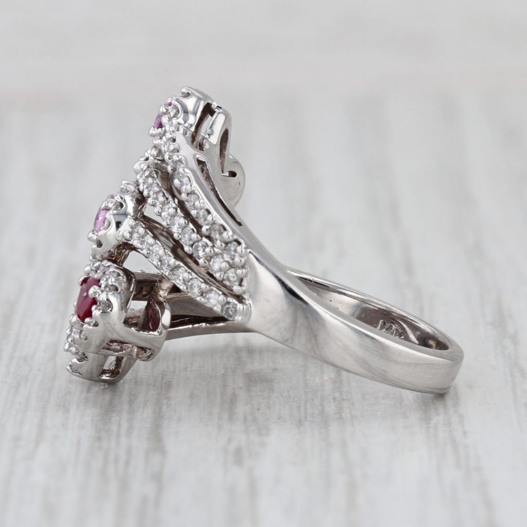 1.53ctw Diamond Pink Sapphire Ruby Cocktail Ring 14k White Gold Size 7.25