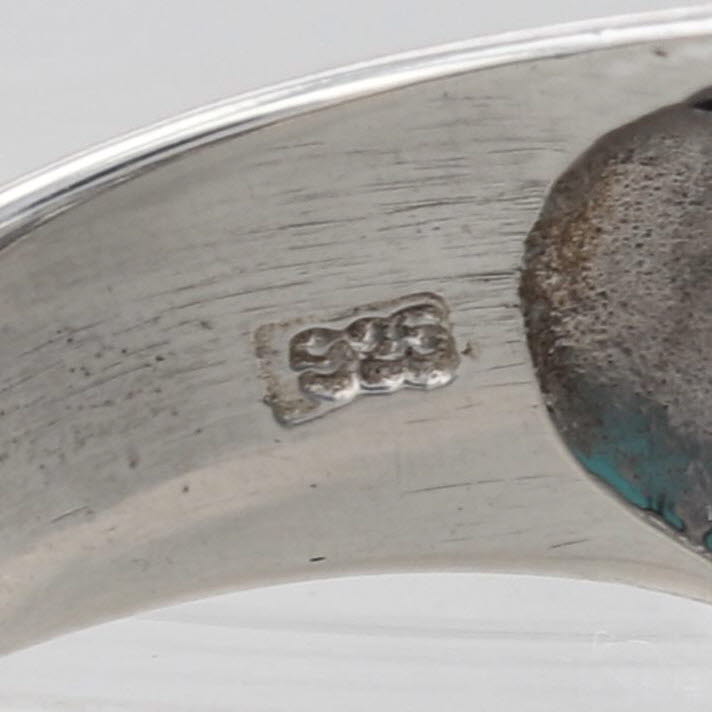 Sindi Blue Resin Imitation Turquoise Ring Sterling Silver Size 11.75 Openwork