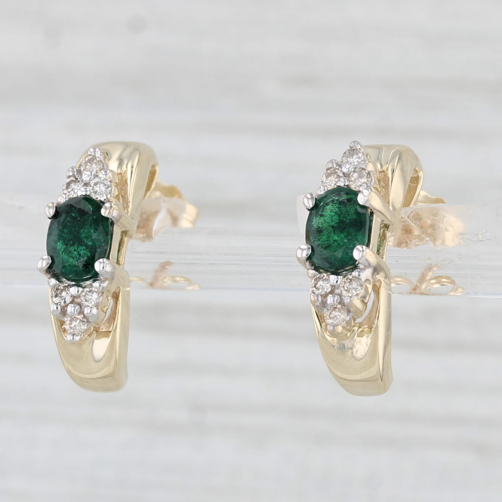 Light Gray 0.75ctw Emerald Diamond J-Hook Earrings 10k Yellow Gold Pierced Drops