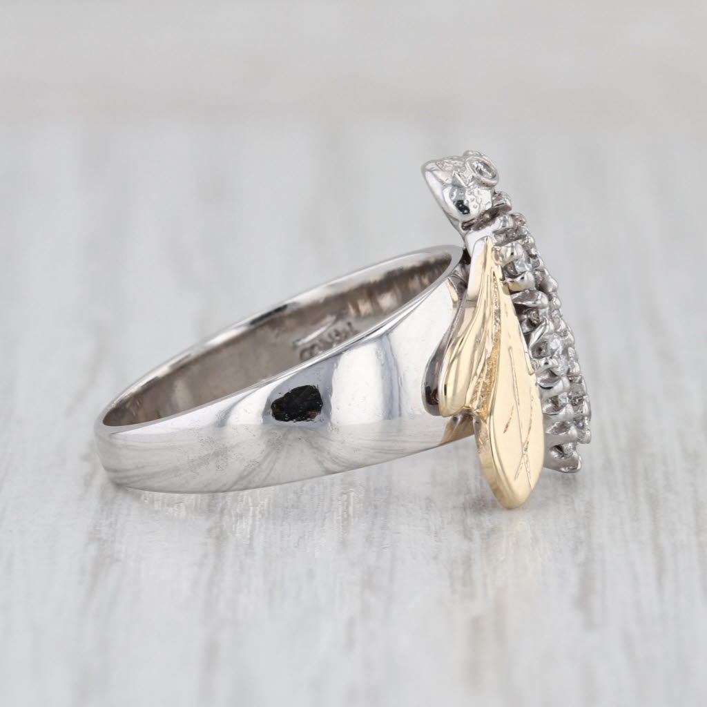 0.66ctw Pave Diamond Bee Ring 14k Yellow White Gold Size 8.5Cocktail
