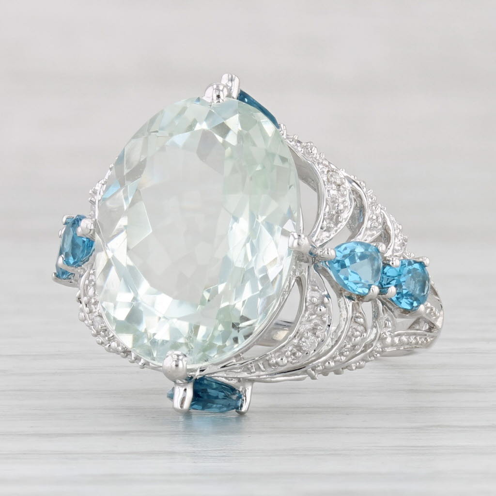 Light Gray 10.60ctw Green Amethyst Prasiolite Blue Topaz 14k White Gold Size 6 Cocktail