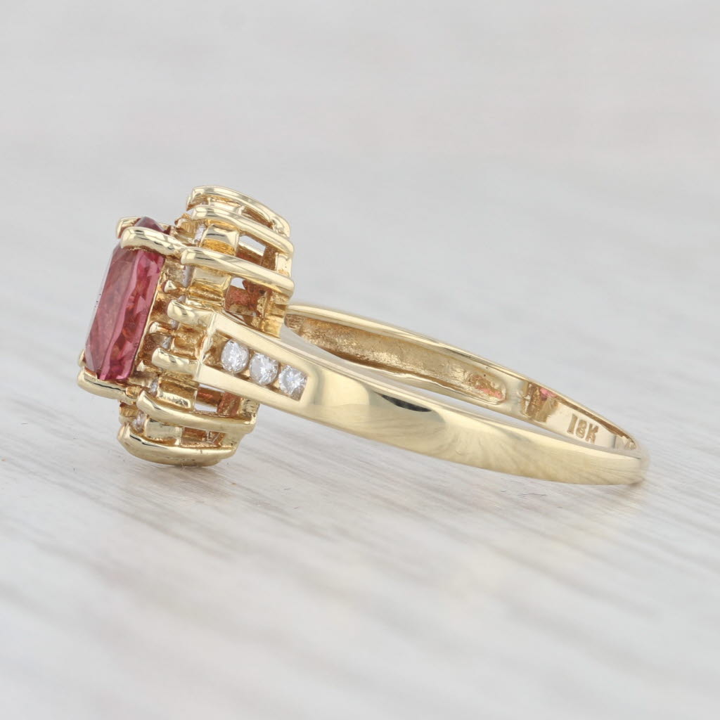 Light Gray 1.70ctw Pink Tourmaline Diamond Halo Ring 18k Yellow Gold Size 6.5