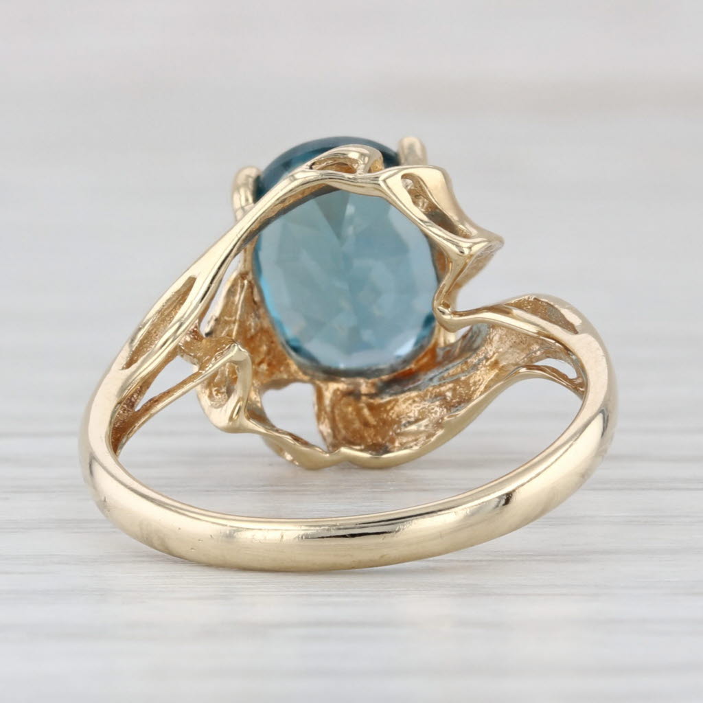 3.50ct Lab Created Teal Sapphire Diamond Ring 10k Yellow Gold Bypass Size 7.25