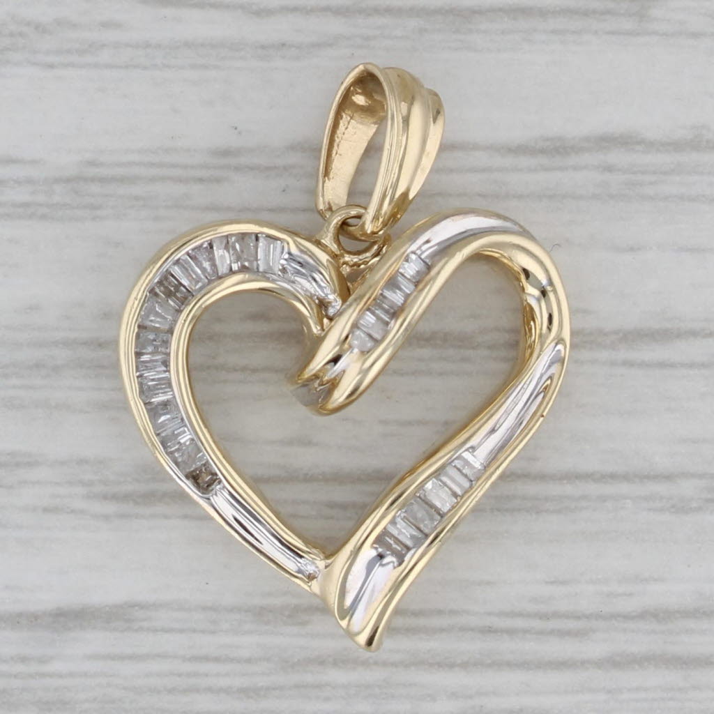 Gray 0.20ctw Diamond Encrusted Open Heart Pendant 10k Yellow Gold