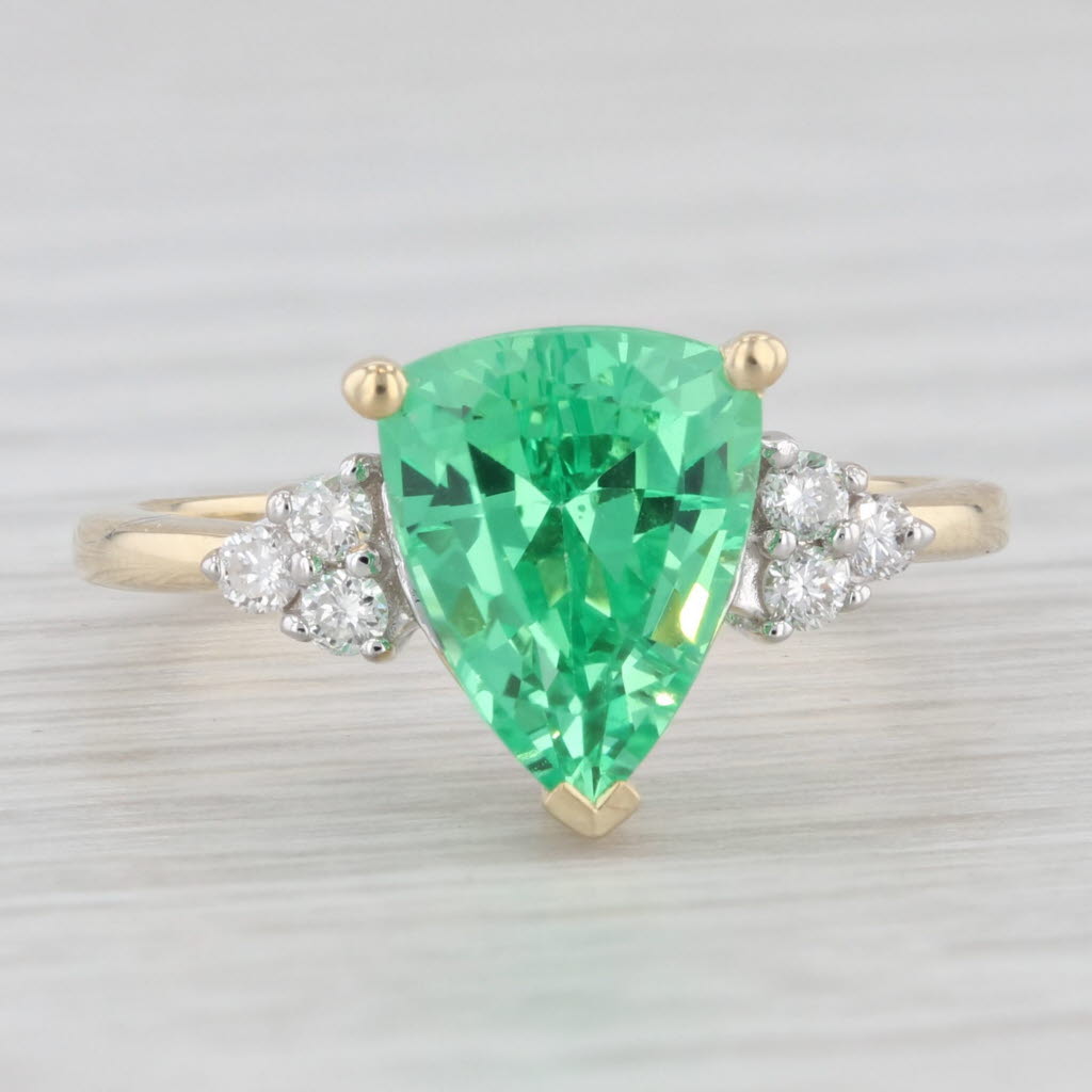 Light Gray 2.72ctw Pear Lab Created Green Sapphire Diamond Ring 10k Yellow Gold Size 7