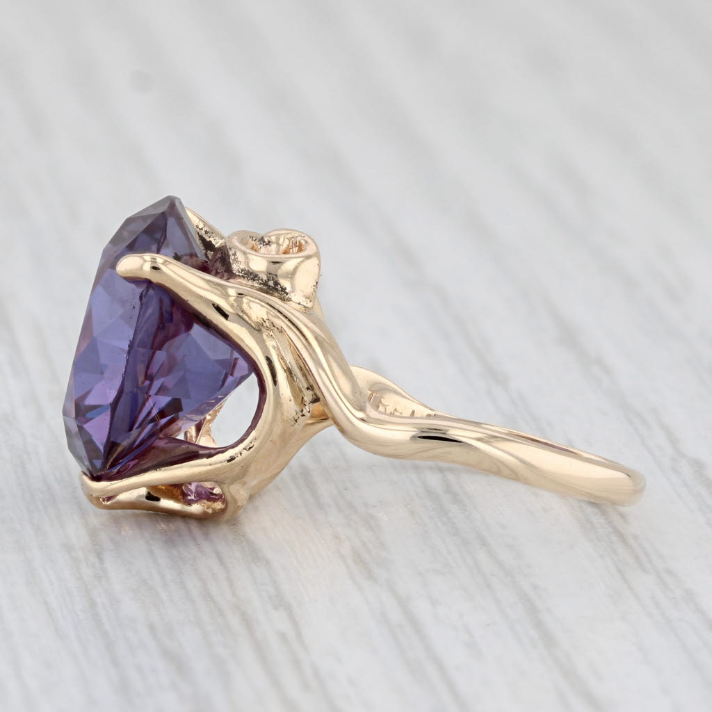 Light Gray Lab Created Star Sapphire Ring 14k Yellow Gold 14ct Round Purple Solitaire