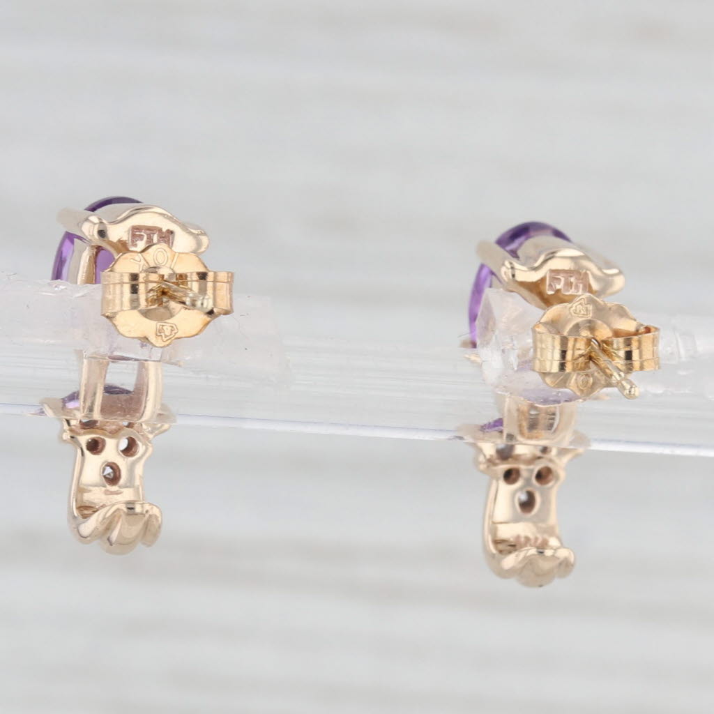 Light Gray 1.45ctw Amethyst Diamond J-Hook Earrings 10k Yellow Gold