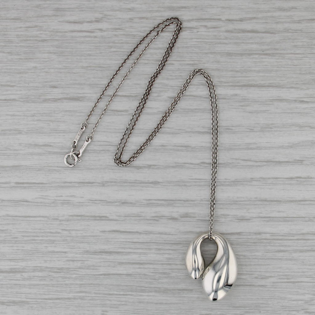 Tiffany & Co Elsa Peretti Double Teardrop Pendant Necklace Sterling Silver 18"