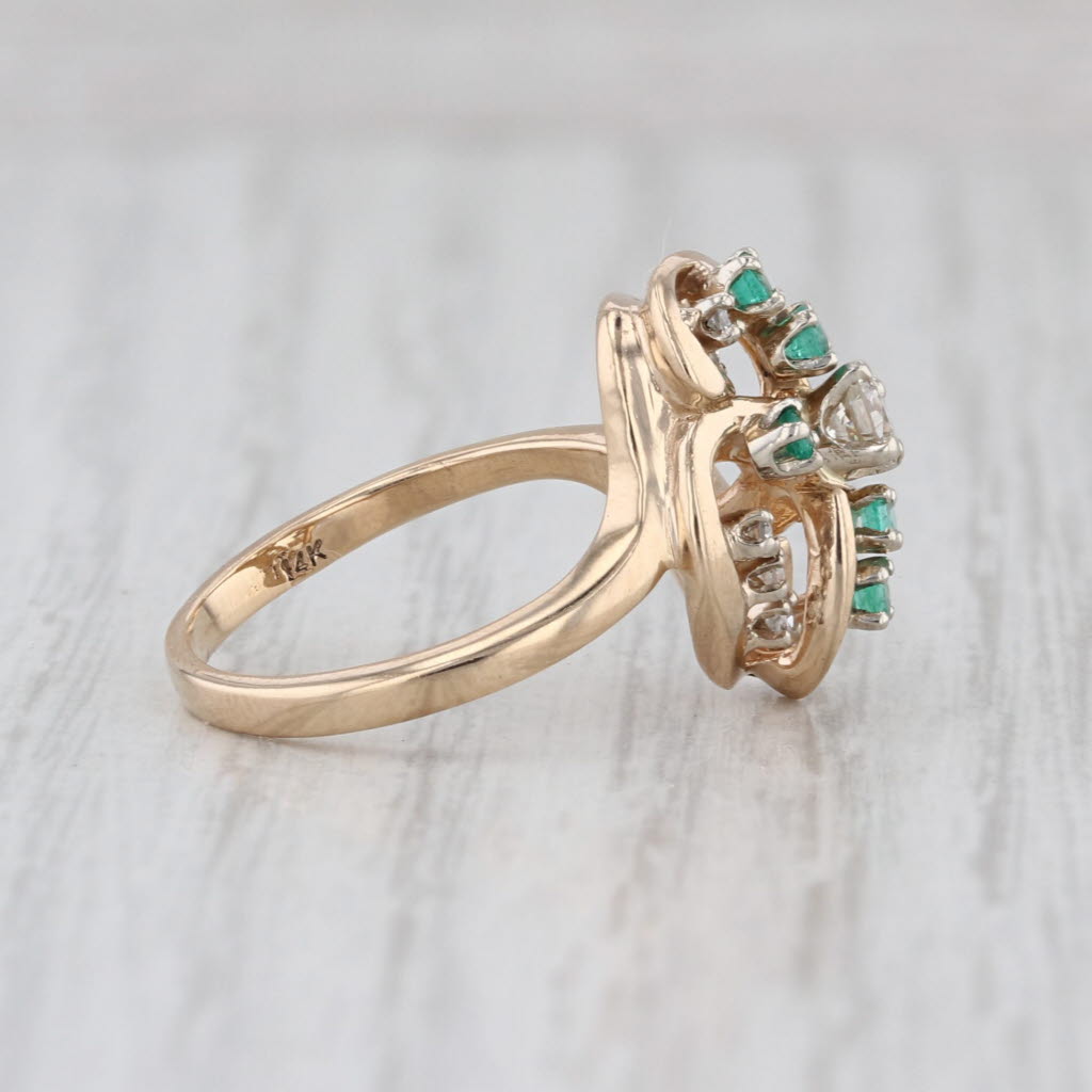 0.30ctw Diamond Emerald Swirl Ring 14k Yellow Gold Abstract Cross Size 4.25