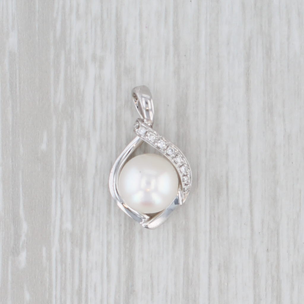 Light Gray Cultured Pearl Diamond Teardrop Pendant 14k White Gold