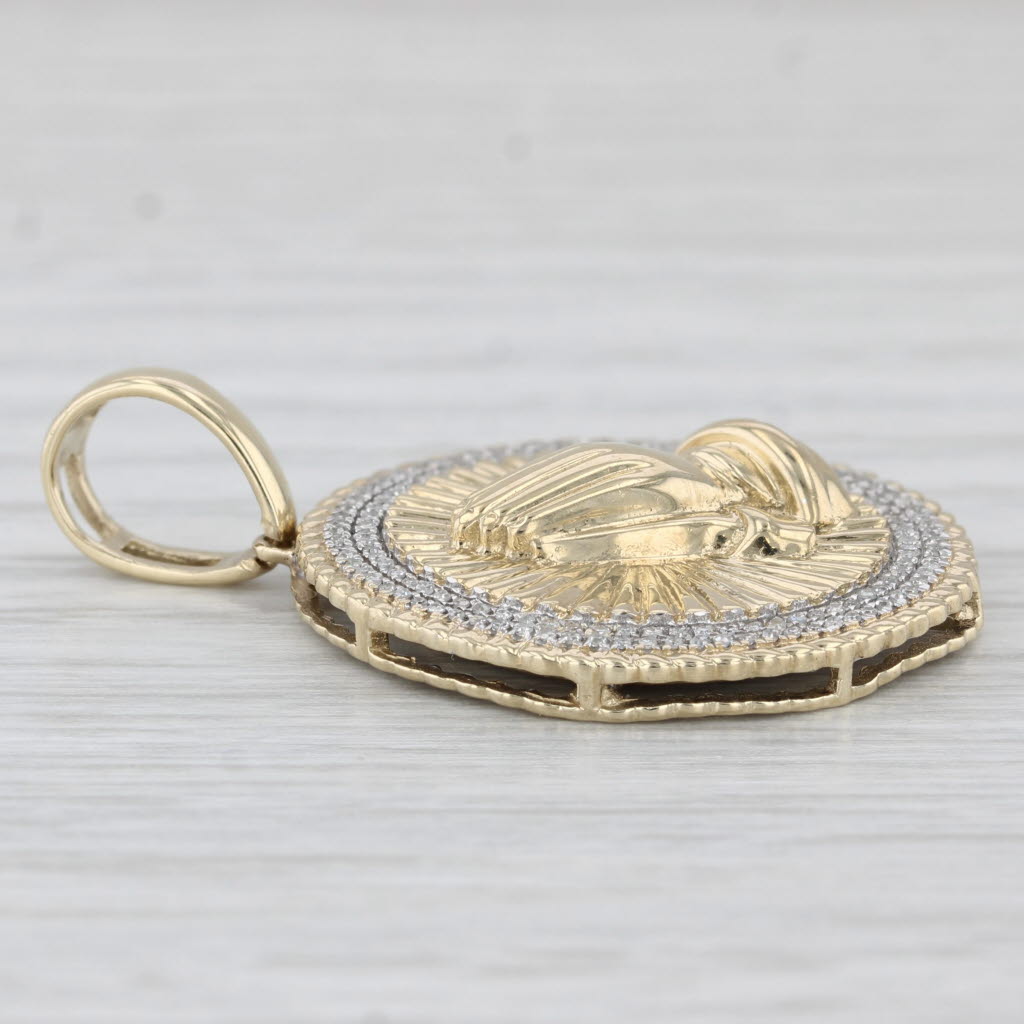 Light Gray 0.33ctw Diamond Framed Prayer Hands Medallion Pendant 10k Yellow Gold